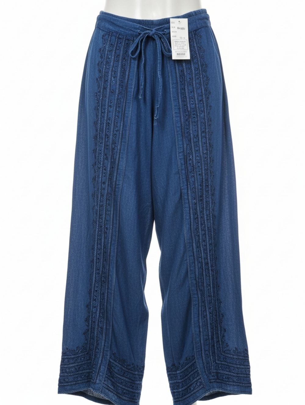 Devi Bohemiam-Style Wide Leg Pants With Embroidery Flowy Summer Resortwear